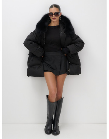 Женский зимний пуховик с мехом и капюшоном, чёрный. в Тюмени