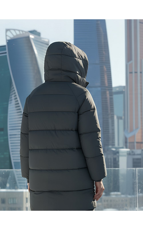 Зимнее утеплённое двубортное пальто-пуховик, длинный силуэт. в Тюмени