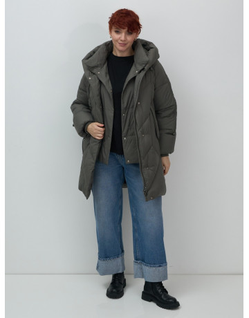 Зимнее утеплённое двубортное пальто-пуховик, длинный силуэт. в Тюмени