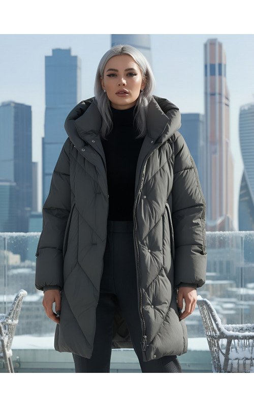 Зимнее утеплённое двубортное пальто-пуховик, длинный силуэт. в Тюмени