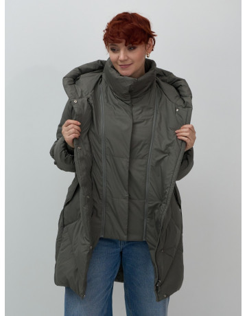 Зимнее утеплённое двубортное пальто-пуховик, длинный силуэт. в Тюмени