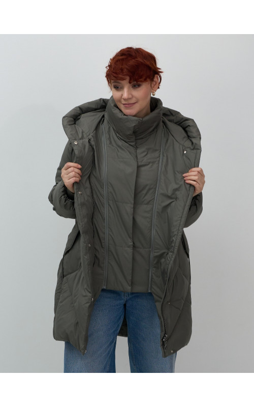 Зимнее утеплённое двубортное пальто-пуховик, длинный силуэт. в Тюмени