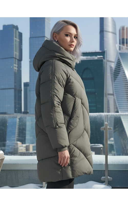 Зимнее утеплённое двубортное пальто-пуховик, длинный силуэт. в Тюмени