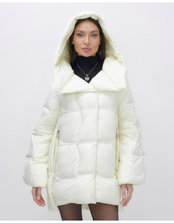 Женский зимний пуховик с капюшоном, бежевый. в Тюмени