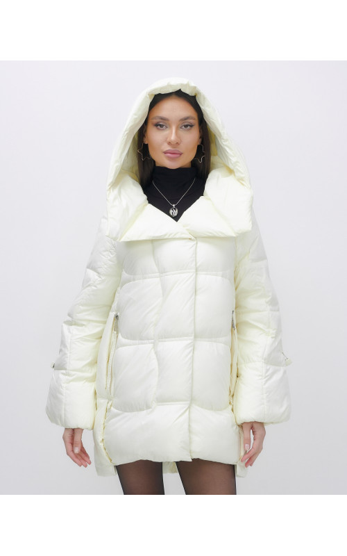 Женский зимний пуховик с капюшоном, бежевый. в Тюмени