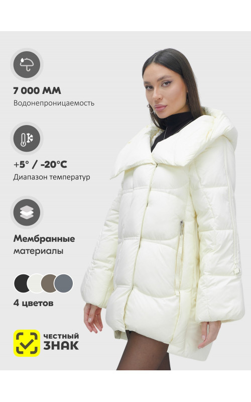 Женский зимний пуховик с капюшоном, бежевый. в Тюмени