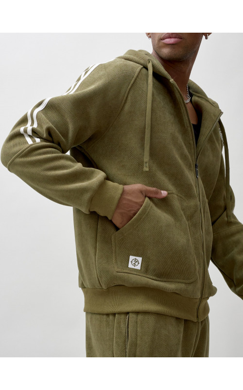 Мужской демисезонный спортивный костюм на флисе, цвет хаки, для спорта. в Тюмени