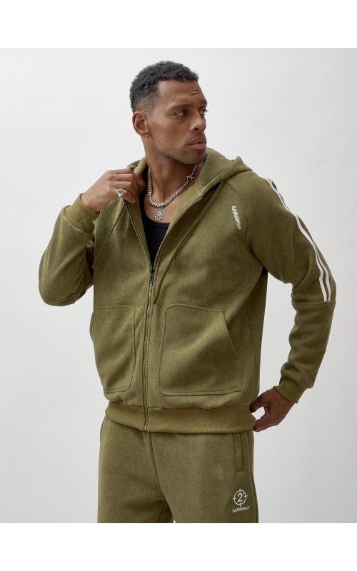 Мужской демисезонный спортивный костюм на флисе, цвет хаки, для спорта. в Тюмени