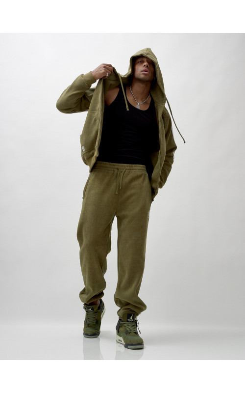 Мужской демисезонный спортивный костюм на флисе, цвет хаки, для спорта. в Тюмени