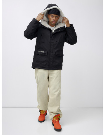 Мужская зимняя удлиненная парка с мехом, чёрная в Тюмени