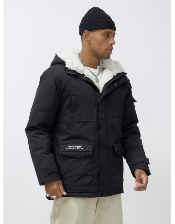 Мужская зимняя удлиненная парка с мехом, чёрная в Тюмени