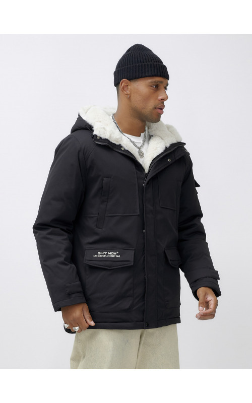 Мужская зимняя удлиненная парка с мехом, чёрная в Тюмени