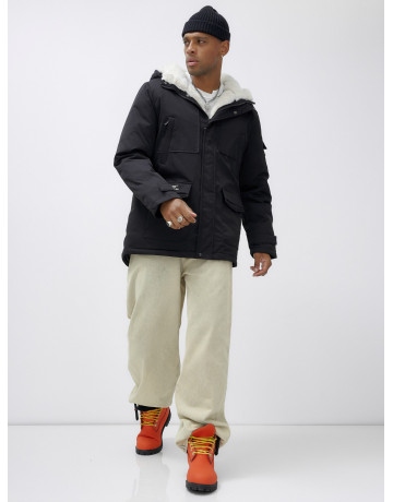 Мужская зимняя удлиненная парка с мехом, чёрная в Тюмени