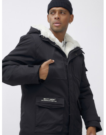 Мужская зимняя удлиненная парка с мехом, чёрная в Тюмени