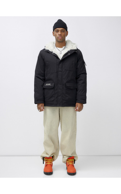 Мужская зимняя удлиненная парка с мехом, чёрная в Тюмени