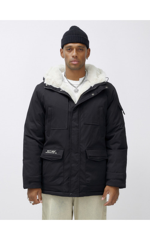 Мужская зимняя удлиненная парка с мехом, чёрная в Тюмени