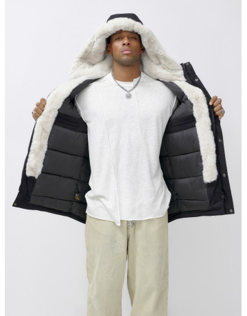 Мужская зимняя удлиненная парка с мехом, чёрная в Тюмени