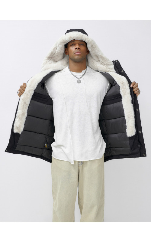 Мужская зимняя удлиненная парка с мехом, чёрная в Тюмени