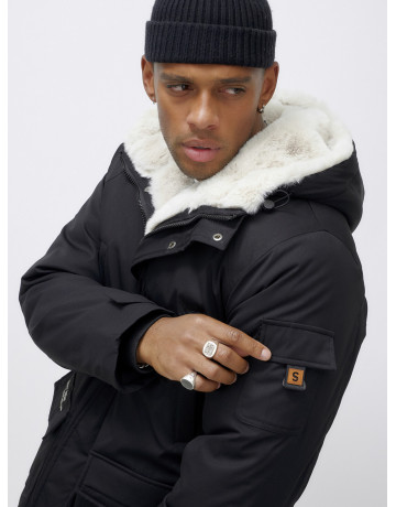 Мужская зимняя удлиненная парка с мехом, чёрная в Тюмени