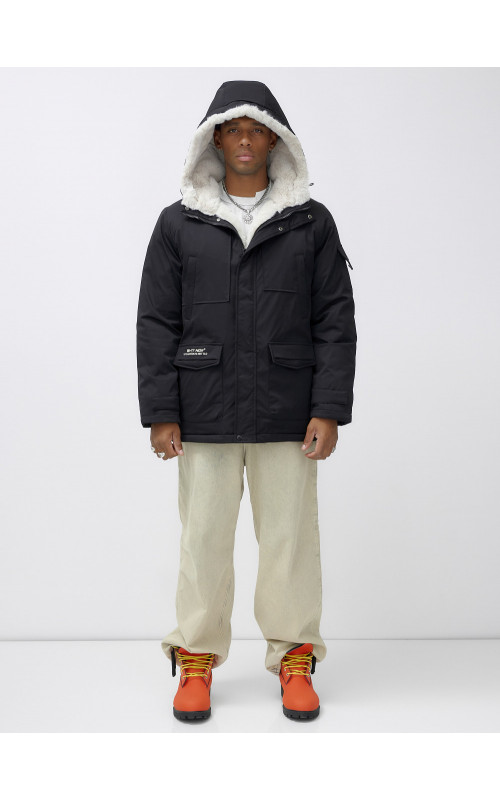 Мужская зимняя удлиненная парка с мехом, чёрная в Тюмени