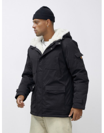 Мужская зимняя удлиненная парка с мехом, чёрная в Тюмени