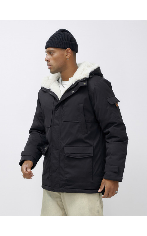 Мужская зимняя удлиненная парка с мехом, чёрная в Тюмени