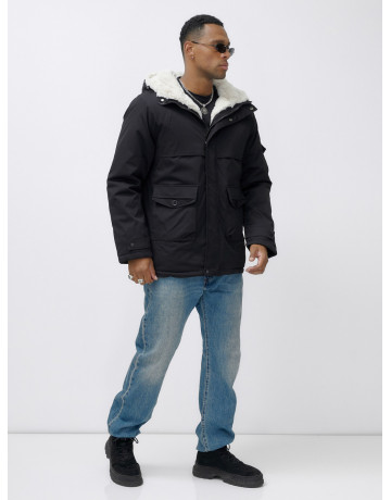 Мужская зимняя удлиненная парка с мехом, чёрная, для активного отдыха в Тюмени