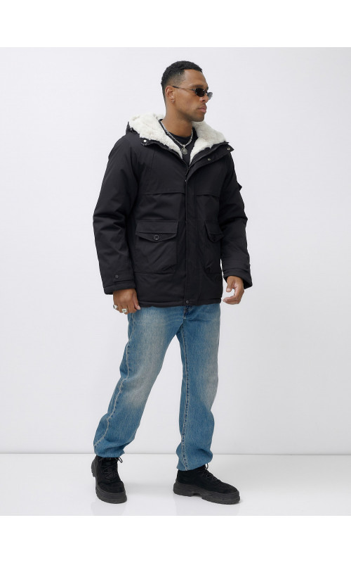 Мужская зимняя удлиненная парка с мехом, чёрная, для активного отдыха в Тюмени