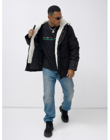 Мужская зимняя удлиненная парка с мехом, чёрная, для активного отдыха в Тюмени