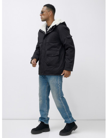 Мужская зимняя удлиненная парка с мехом, чёрная, для активного отдыха в Тюмени