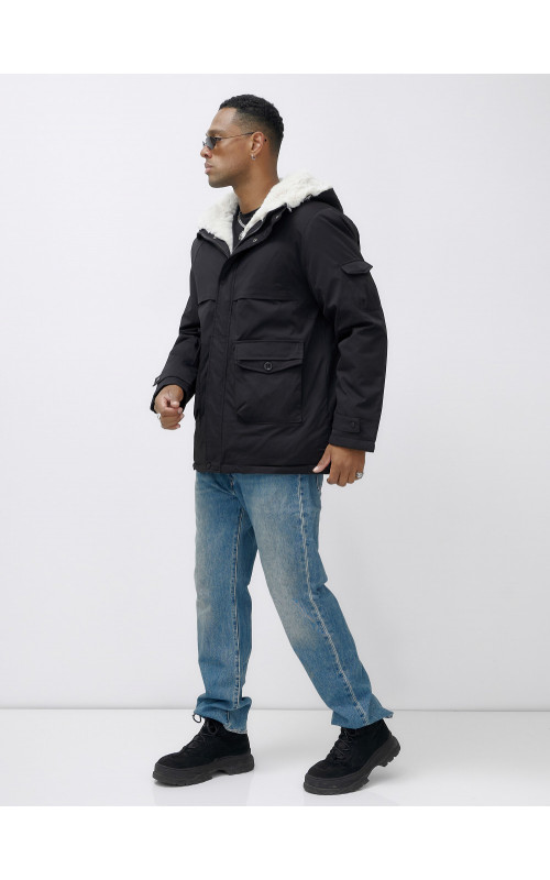 Мужская зимняя удлиненная парка с мехом, чёрная, для активного отдыха в Тюмени