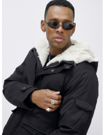 Мужская зимняя удлиненная парка с мехом, чёрная, для активного отдыха в Тюмени