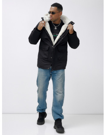 Мужская зимняя удлиненная парка с мехом, чёрная, для активного отдыха в Тюмени