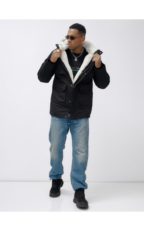 Мужская зимняя удлиненная парка с мехом, чёрная, для активного отдыха в Тюмени