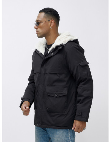 Мужская зимняя удлиненная парка с мехом, чёрная, для активного отдыха в Тюмени
