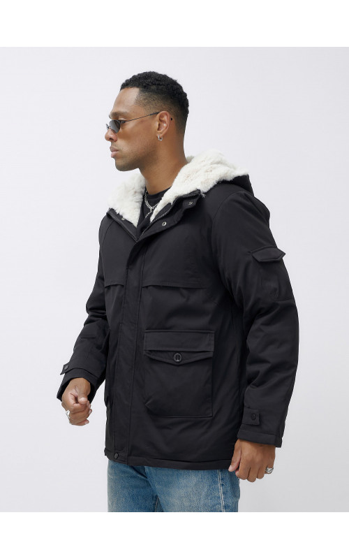 Мужская зимняя удлиненная парка с мехом, чёрная, для активного отдыха в Тюмени