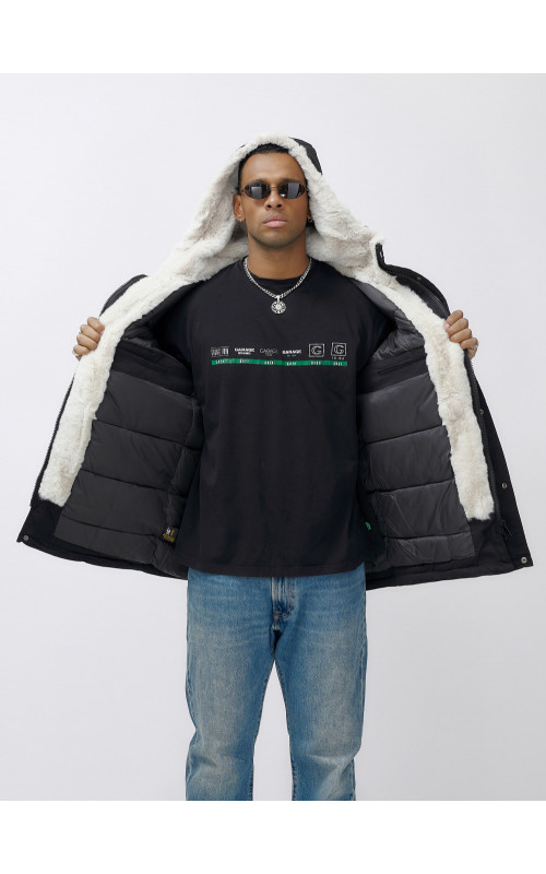 Мужская зимняя удлиненная парка с мехом, чёрная, для активного отдыха в Тюмени