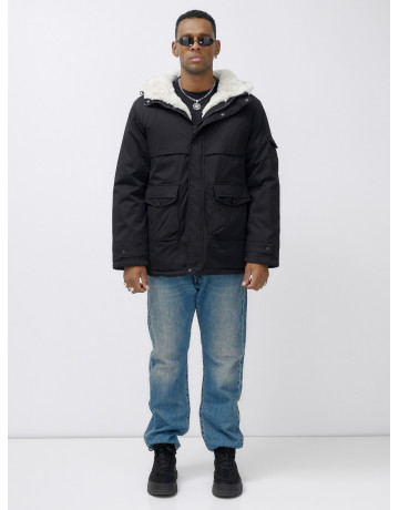 Мужская зимняя удлиненная парка с мехом, чёрная, для активного отдыха в Тюмени