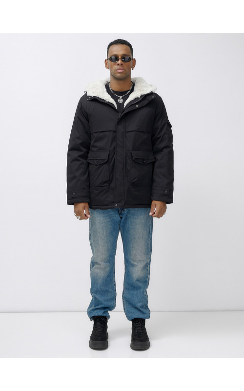 Мужская зимняя удлиненная парка с мехом, чёрная, для активного отдыха в Тюмени