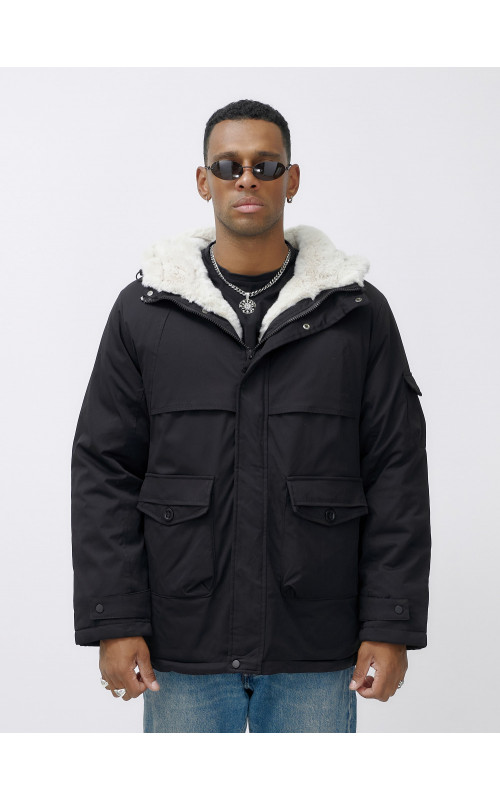 Мужская зимняя удлиненная парка с мехом, чёрная, для активного отдыха в Тюмени