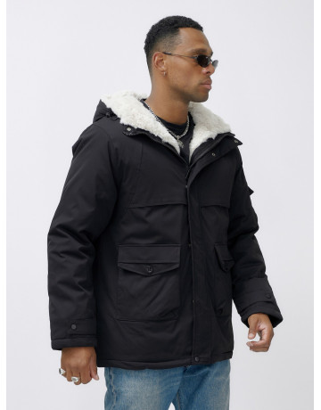 Мужская зимняя удлиненная парка с мехом, чёрная, для активного отдыха в Тюмени
