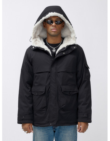 Мужская зимняя удлиненная парка с мехом, чёрная, для активного отдыха в Тюмени