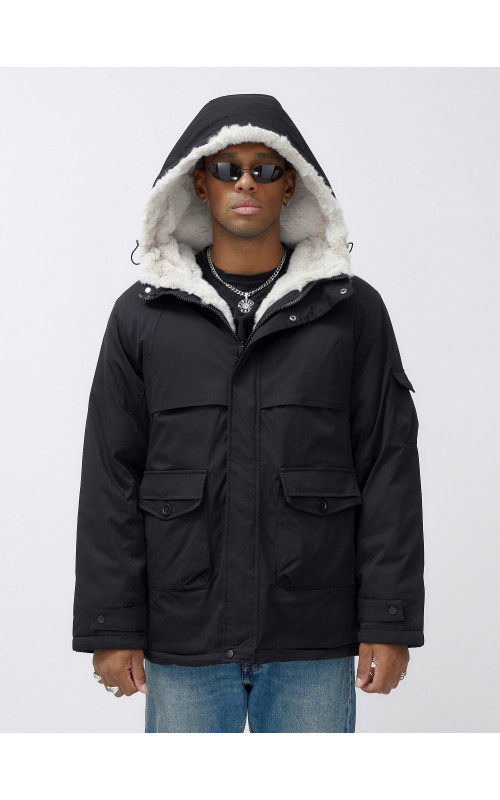 Мужская зимняя удлиненная парка с мехом, чёрная, для активного отдыха в Тюмени