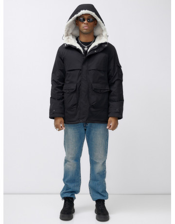 Мужская зимняя удлиненная парка с мехом, чёрная, для активного отдыха в Тюмени