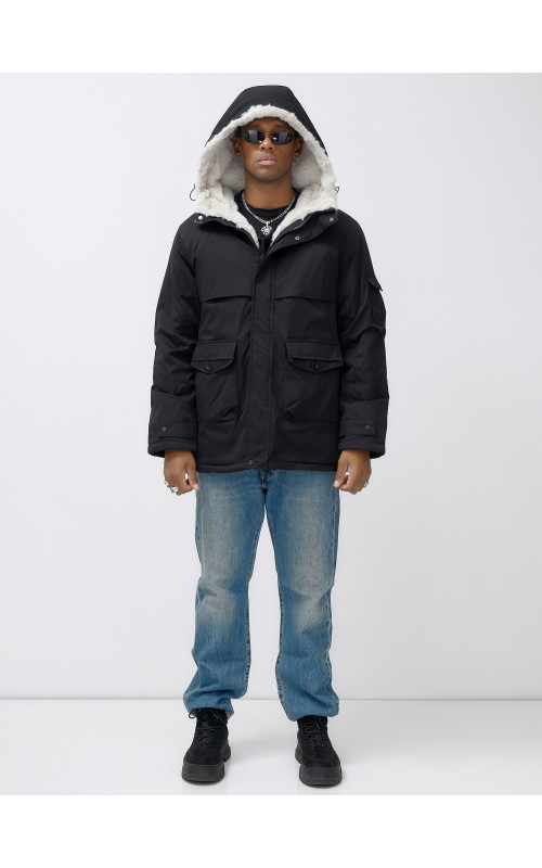 Мужская зимняя удлиненная парка с мехом, чёрная, для активного отдыха в Тюмени