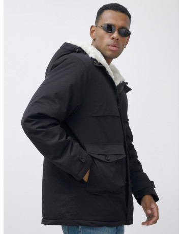 Мужская зимняя удлиненная парка с мехом, чёрная, для активного отдыха в Тюмени