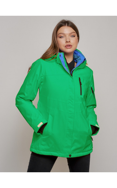 Женская горнолыжная куртка, зелёная сезон зима