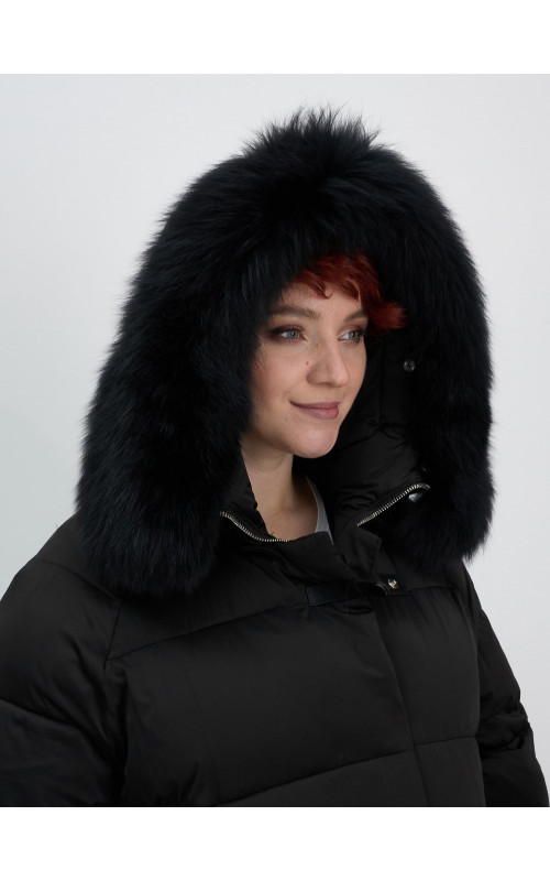 Пуховик с мехом песца, зимний, элегантный, для женщин