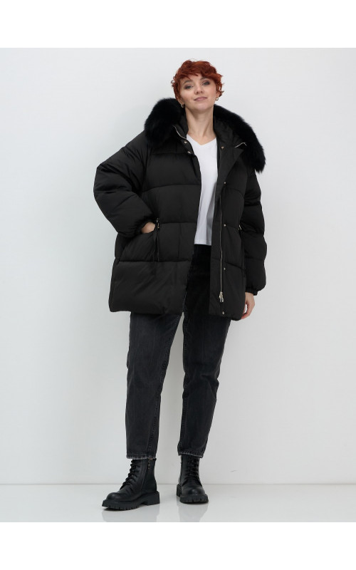 Пуховик с мехом песца, зимний, элегантный, для женщин