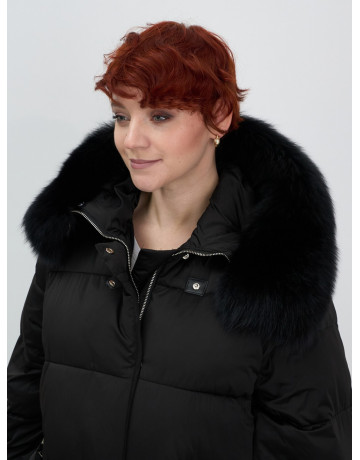Пуховик с мехом песца, зимний, элегантный, для женщин